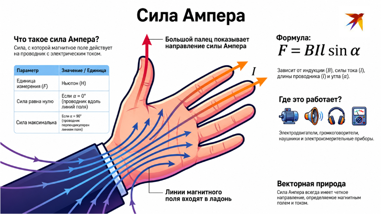 Сила Ампера инфографика