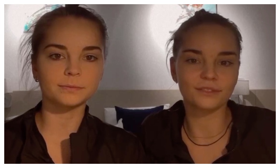 Дина и Арина Аверины записали видео-послание российским олимпийцам. 
Фото: кадр из видео в Telegram-канале ОКР 